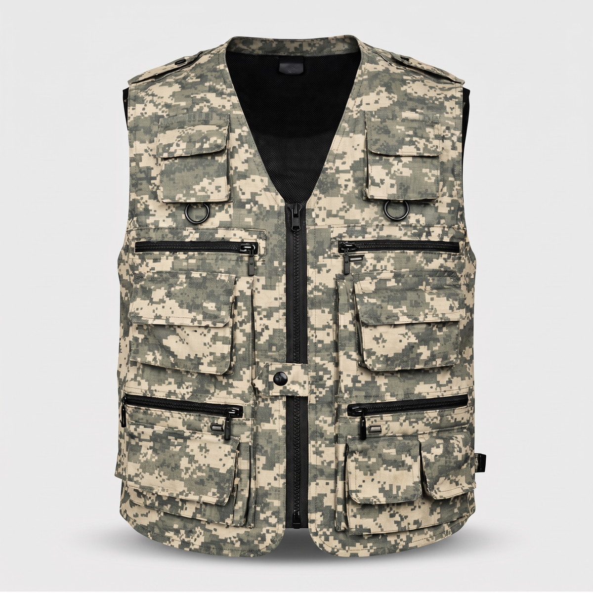 Men's Camo Utility Vest With Multi Zip And Flap Pockets