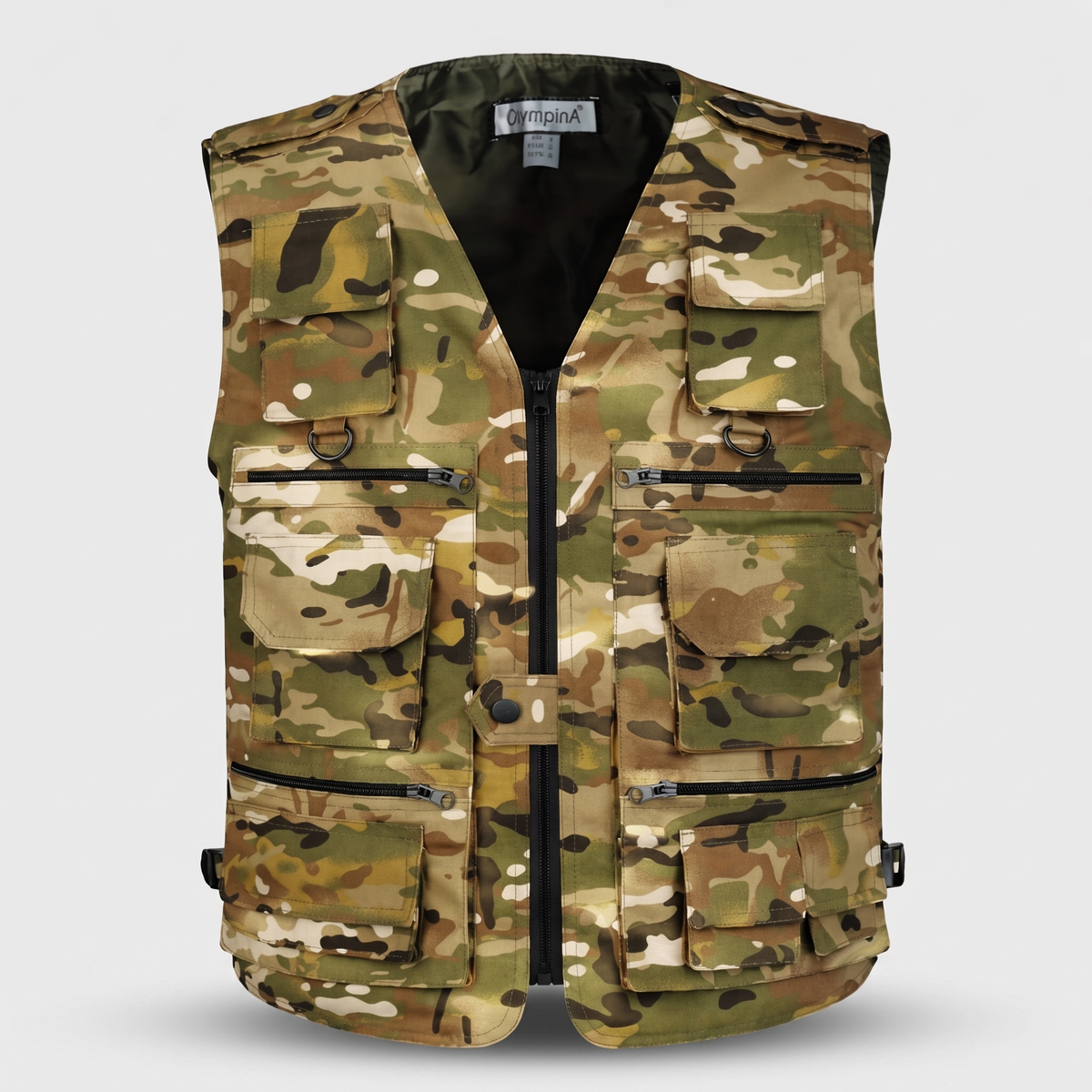 Men's Camo Utility Vest With Multi Zip And Flap Pockets