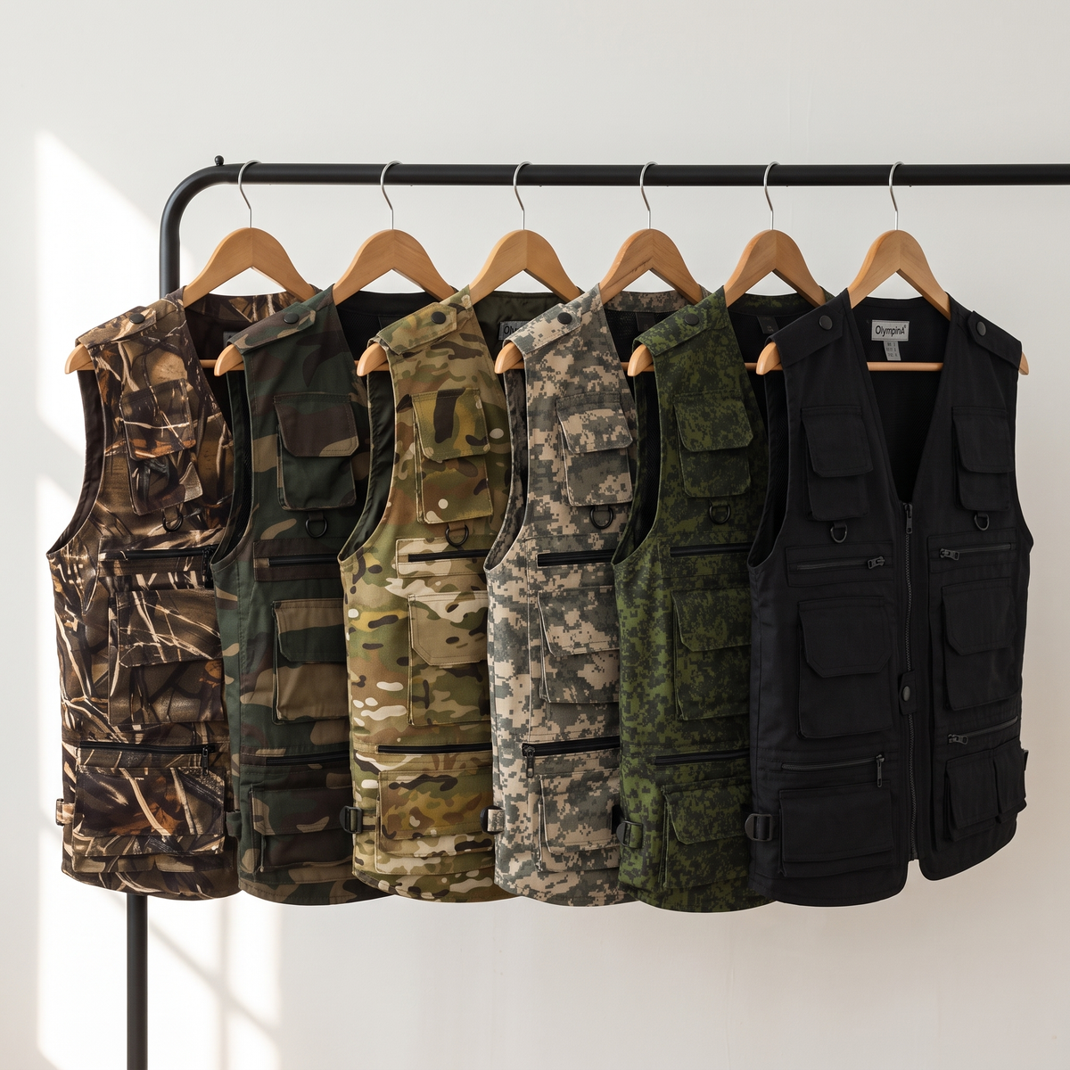 Men's Camo Utility Vest With Multi Zip And Flap Pockets