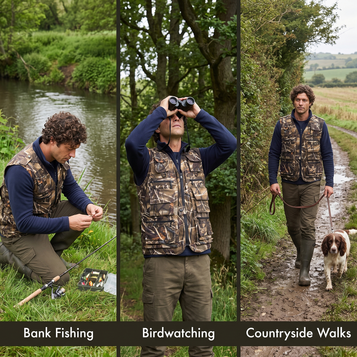 Men's Camo Utility Vest With Multi Zip And Flap Pockets