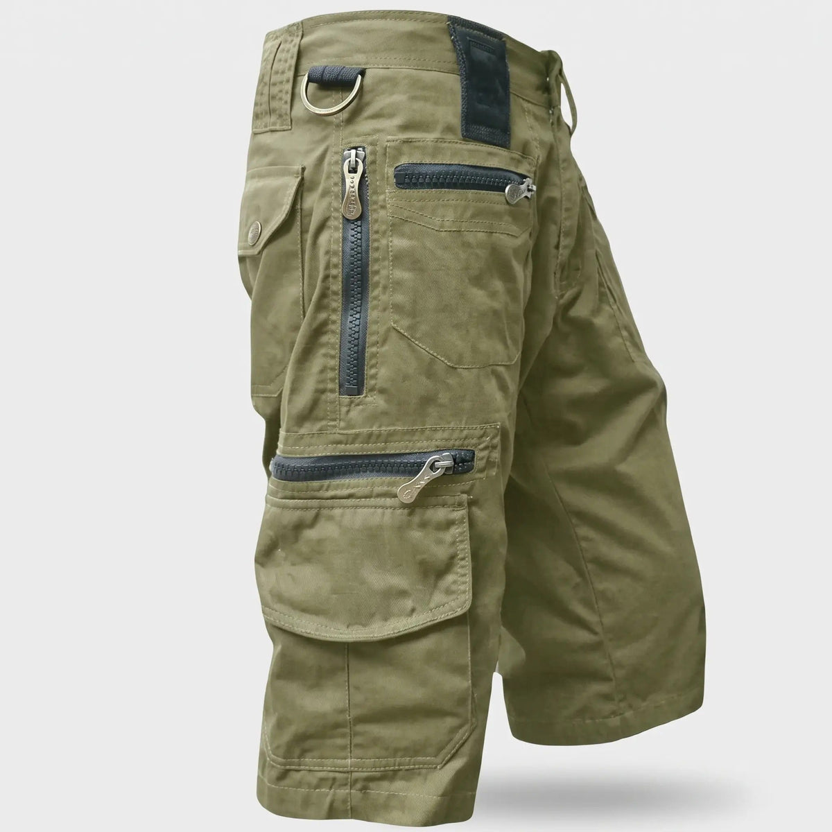 Men's Knee Length Cargo Shorts With Zip Pockets And D Ring Belt Loop