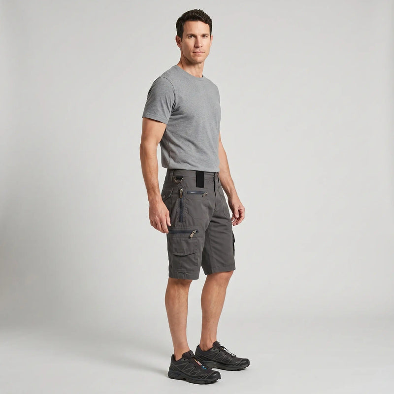 Men's Knee Length Cargo Shorts With Zip Pockets And D Ring Belt Loop