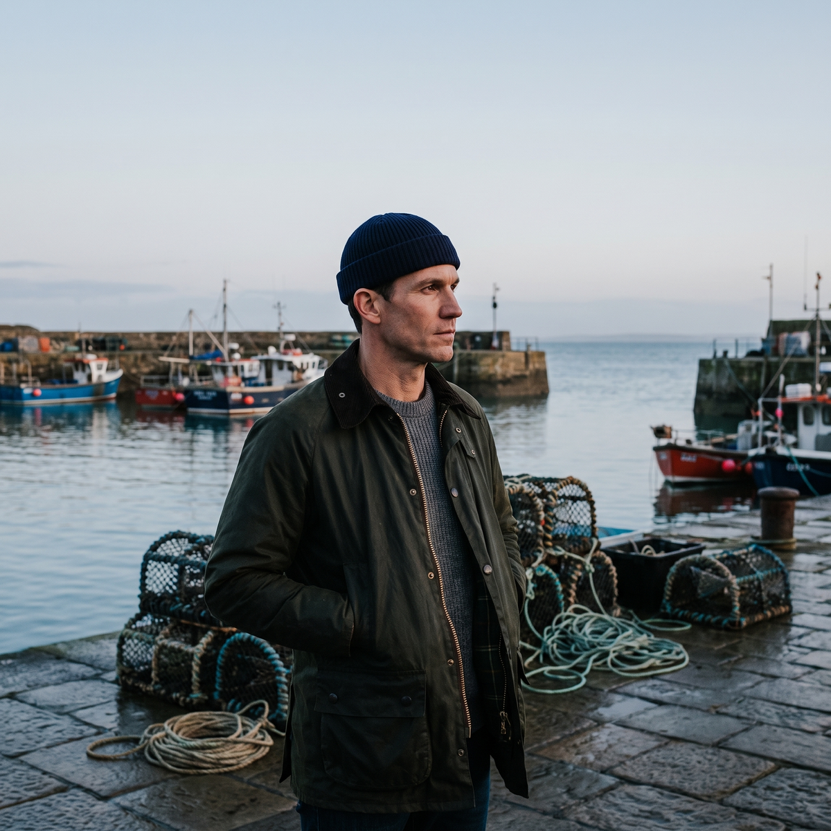 Men's Short Fisherman Beanie with Chunky Rib Knit