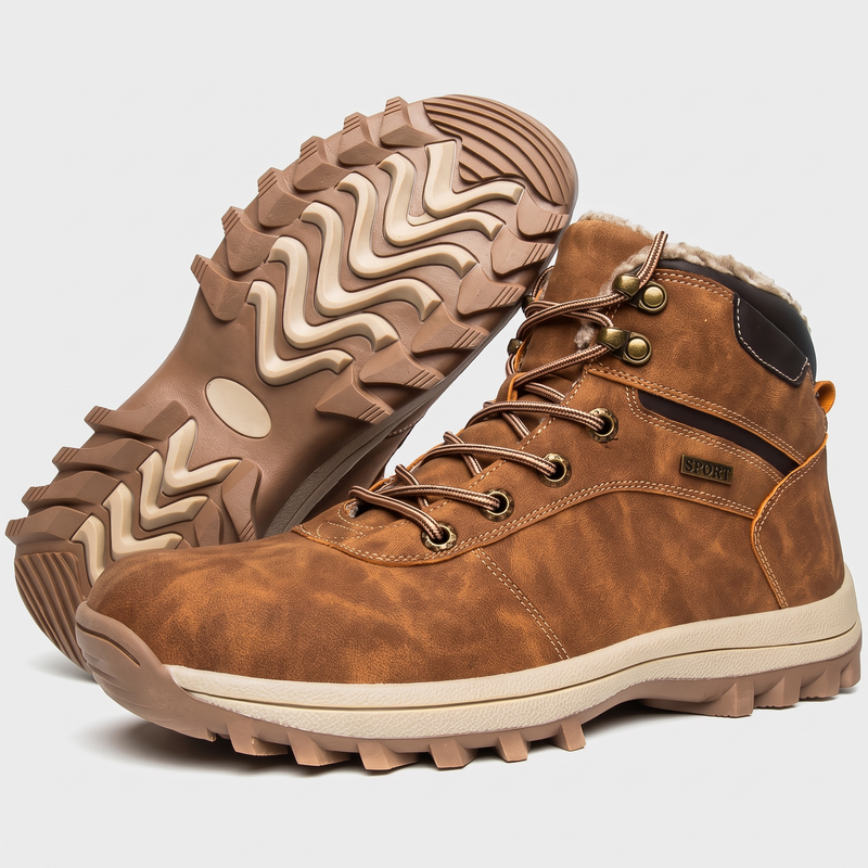 Men's Fur Lined Walking Boots with Chevron Lug Sole and Speed Hooks
