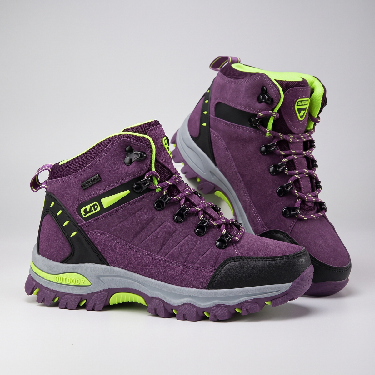 Women's Mid Cut Walking Boots with Rubber Toe Cap and Lug Sole