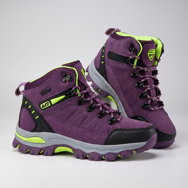 Women's Mid Cut Walking Boots with Rubber Toe Cap and Lug Sole