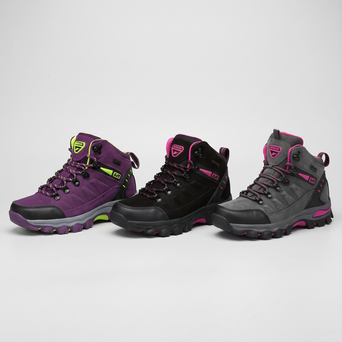 Women's Mid Cut Walking Boots with Rubber Toe Cap and Lug Sole