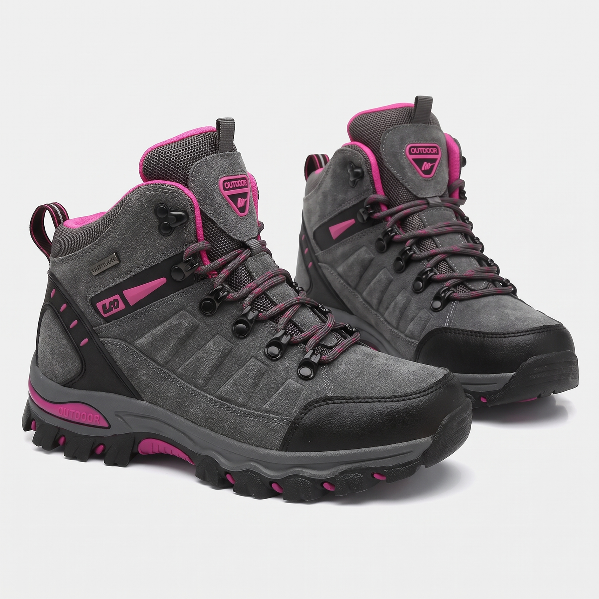Women's Mid Cut Walking Boots with Rubber Toe Cap and Lug Sole