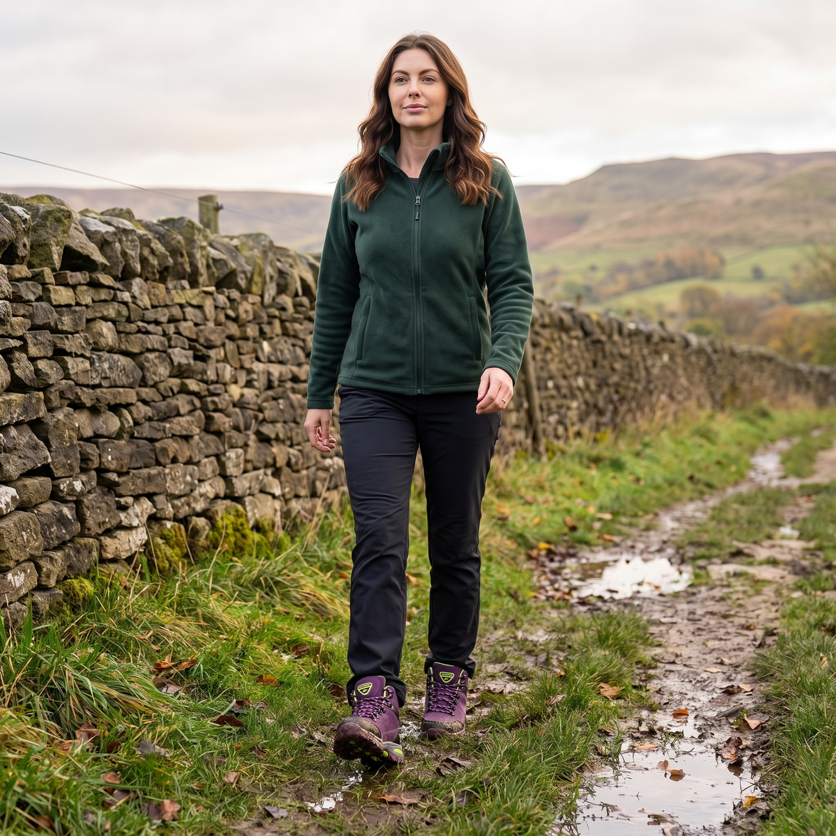 Women's Mid Cut Walking Boots with Rubber Toe Cap and Lug Sole