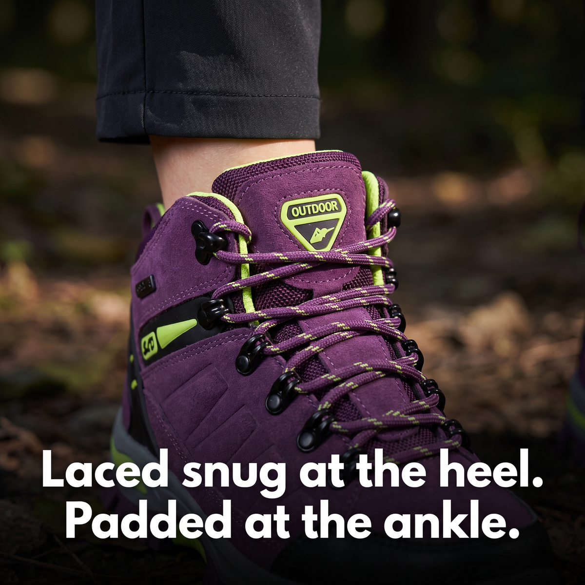 Women's Mid Cut Walking Boots with Rubber Toe Cap and Lug Sole