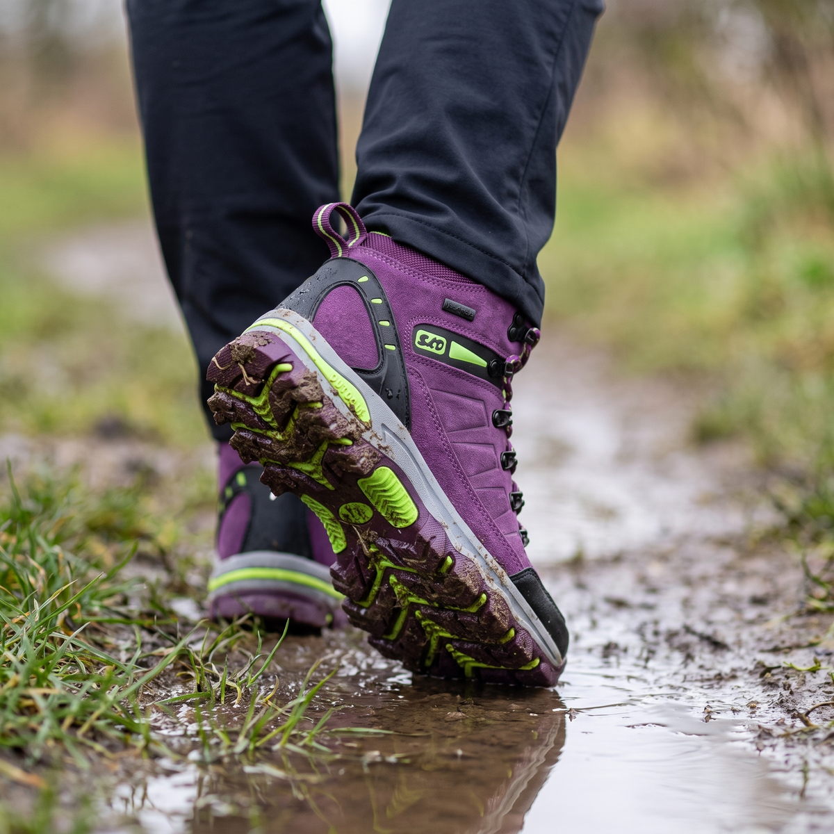 Women's Mid Cut Walking Boots with Rubber Toe Cap and Lug Sole