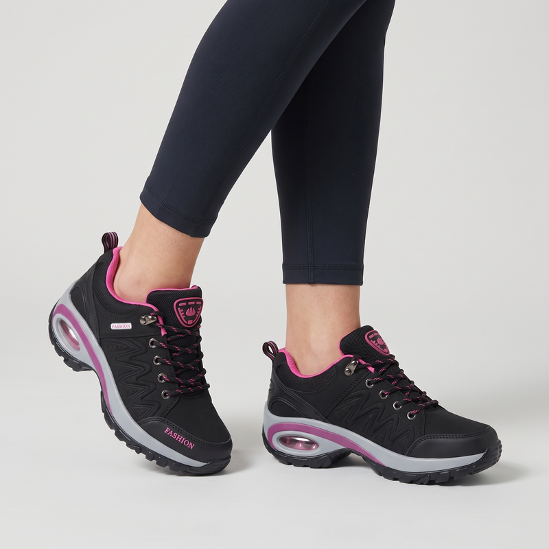 Women's Lace Up Walking Shoes with Air Cushion Heel and Lugged Outsole
