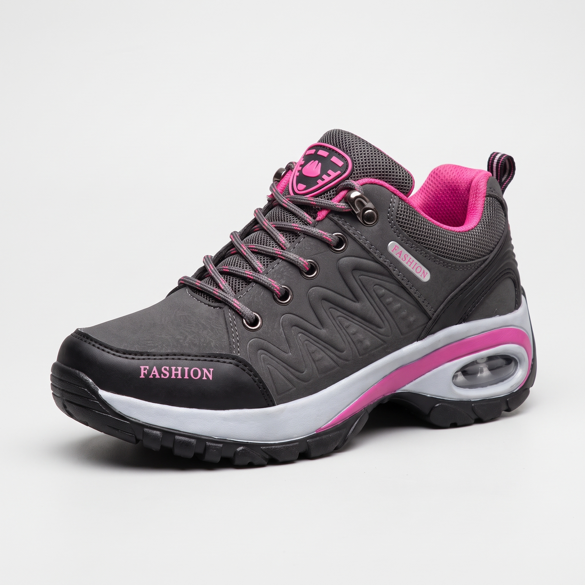 Women's Lace Up Walking Shoes with Air Cushion Heel and Lugged Outsole